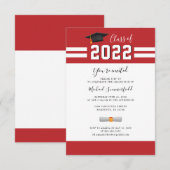 Grad Red White Modern Simple Abschluss 2022 Einladung (Vorne/Hinten)