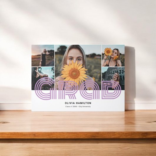 Grad Retro FotoCollage Lila Dreifach Gefaltete Ankündigung