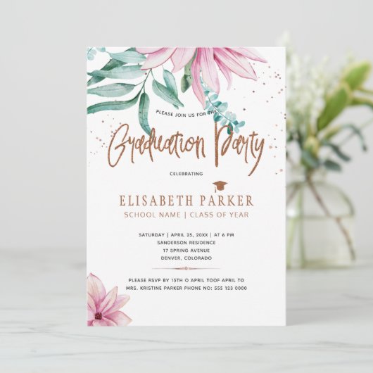 Grad rosa Glitzer Einladung (Stehend Vorderseite)