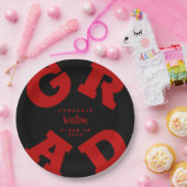 GRAD Scarlet Red auf Black Custom Abschluss Pappteller (Party)