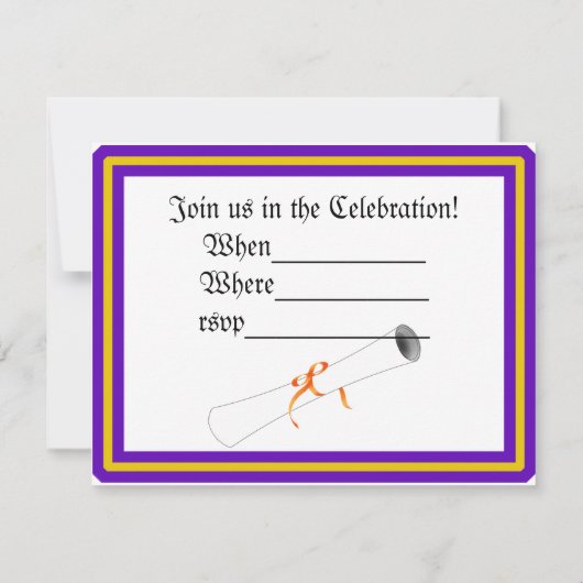 Grad-Schulfarben Lila und Gold Einladung (Rückseite)