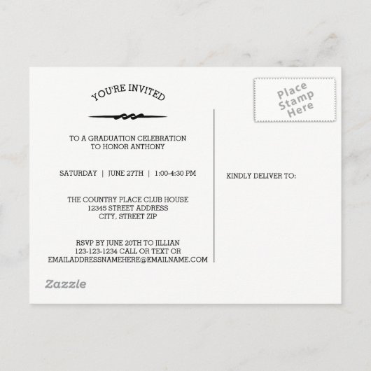 Grad Schwarz/Weiß-Abschluss Ankündigung Postkarte (Rückseite)