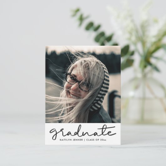Grad-Script-Graduierungspartei | Save the Date Fot Postkarte (Stehend Vorderseite)