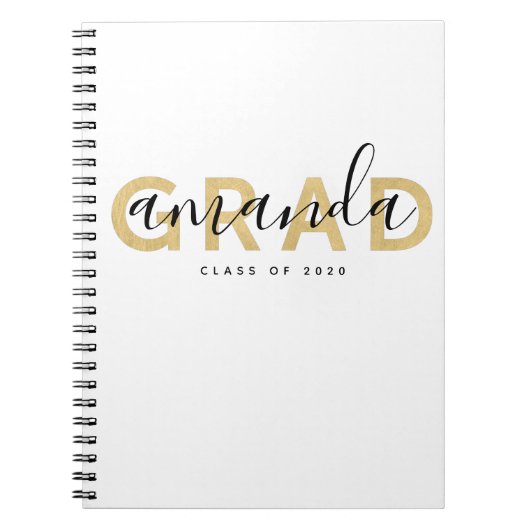 Grad Script Name Personalisiert Gold Black Modern Notizblock (Vorderseite)
