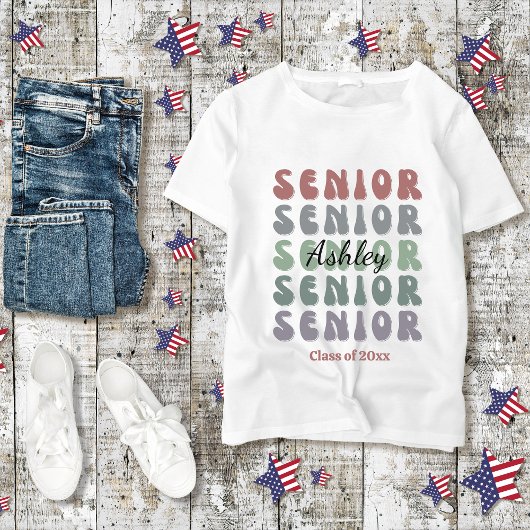 Grad Senior Class Trendy Retro Individuelle Name T-Shirt