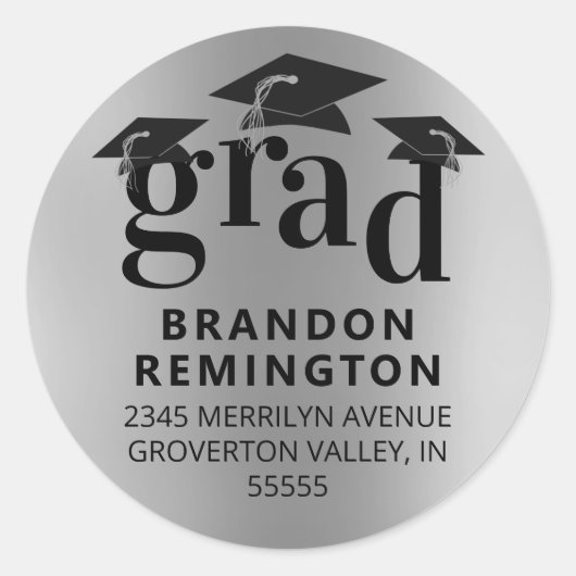 GRAD Silver Black Cap Rücksendeadresse Runder Aufkleber (Vorderseite)