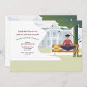 Grad-Studentin auf der Laptop-Computer-Graduations Einladung (Vorne/Hinten)