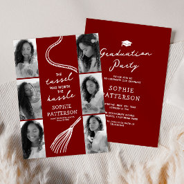 Grad Tassel Foto Deep Red Graduation Party Einladung