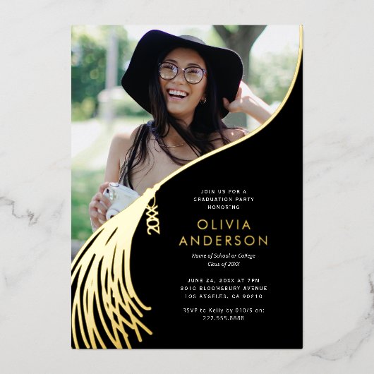 Grad Tassel Foto Graduation Party 2025 Folieneinladung (Vorderseite)