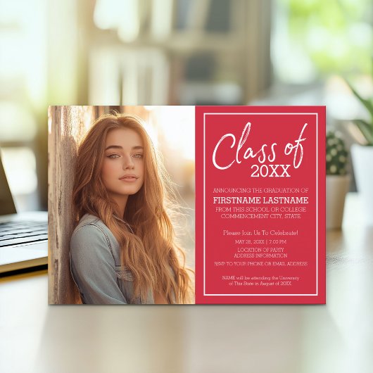 Grad Trendy Abschluss Foto Ankündigung rot