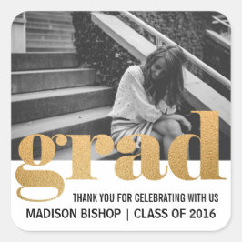 Grad Typografie Imitate Gold Foil Danke Foto Quadratischer Aufkleber