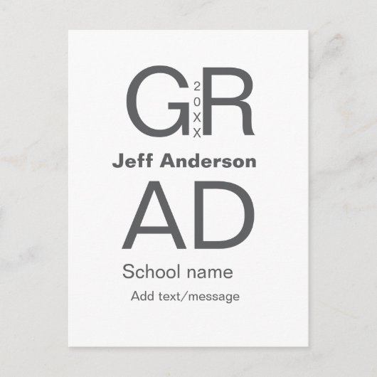 Grad Typografie Moderner Abschluss einfach minimal Postkarte (Vorderseite)