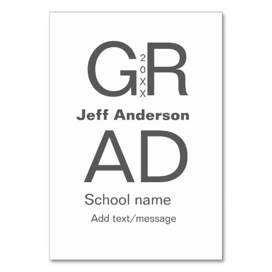 Grad Typografie Moderner Abschluss einfach minimal Tischnummer (Vorderseite)
