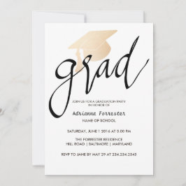 Grad Typography Rose Gold Foil Graduation Hat Einladung