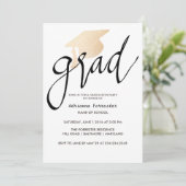 Grad Typography Rose Gold Foil Graduation Hat Einladung (Stehend Vorderseite)