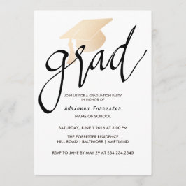 Grad Typography Rose Gold Foil Graduation Hat Einladung