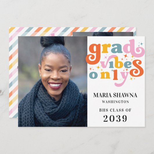 Grad vibes only grade party class of 2024 einladung (Vorne/Hinten)