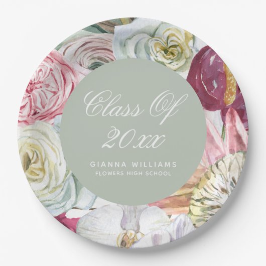 Grad Wasserfarbenflora Elegant Moderner Abschluss Pappteller (Vorderseite)