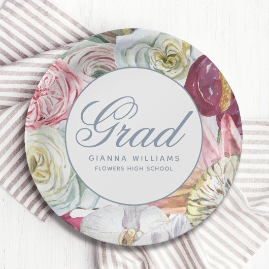 Grad Wasserfarbenflora Elegant Moderner Abschluss Pappteller
