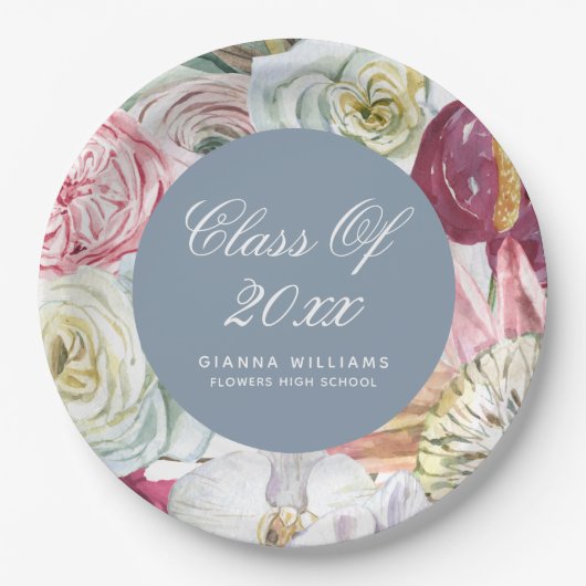 Grad Wasserfarbenflora Elegant Moderner Abschluss Pappteller (Vorderseite)