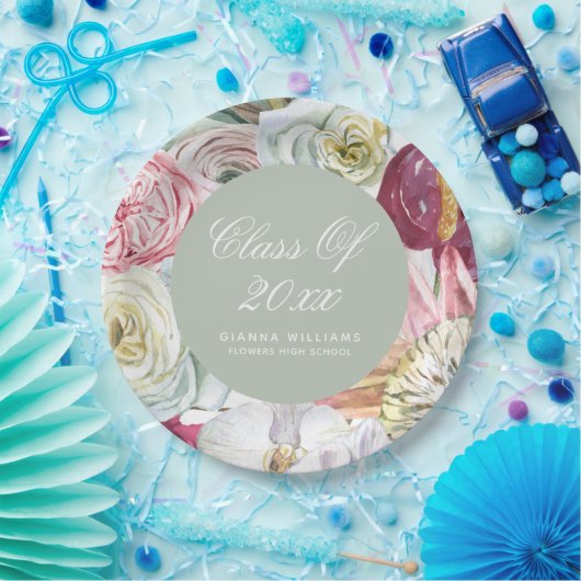 Grad Wasserfarbenflora Elegant Moderner Abschluss Pappteller (Party)