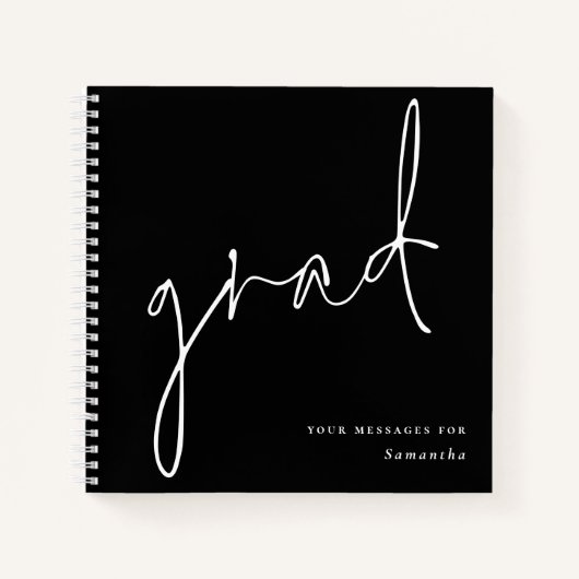 Grad White Script Black Abschluss Guest Book Notizblock (Vorderseite)