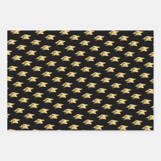 Gradation Modern Gold Foil Cap Klasse Jahr Schwarz Geschenkpapier Set (Vorderseite 3)