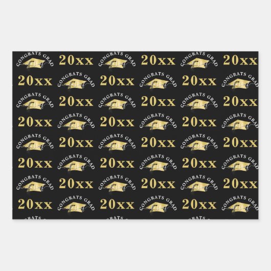 Gradation Modern Gold Foil Cap Klasse Jahr Schwarz Geschenkpapier Set (Vorderseite)