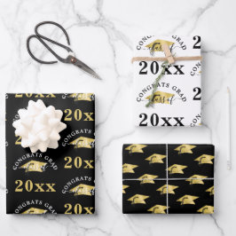 Gradation Modern Gold Foil Cap Klasse Jahr Schwarz Geschenkpapier Set