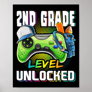 Grade Level Unlock Video Game Zurück zum Schuljung Poster
