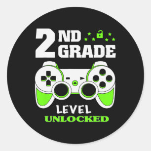 Grade Level Unlock Video Game Zurück zum Schuljung Runder Aufkleber
