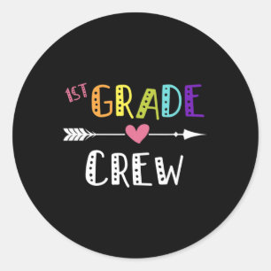 Grade Teacher First Day School 1. Crew Runder Aufkleber