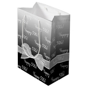 Gradient 50. Geburtstag mit weißer Schleife Mittlere Geschenktüte