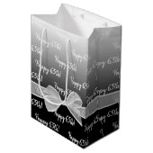 Gradient 65. Geburtstag mit weißem Bow Mittlere Geschenktüte (Vorderseite Schrägansicht)