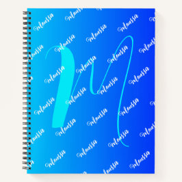 Gradient Aqua & Blue Color - Name Mit Monogramm Notizblock