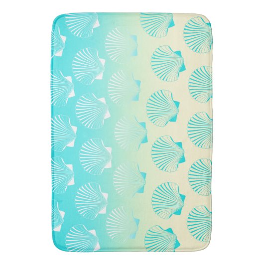 Gradient aqua blue und gelb seashell pattern badematte (Vorderseite Vertikal)