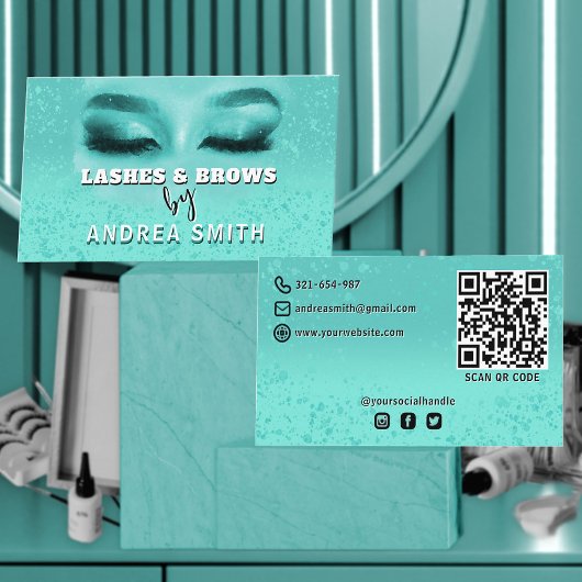 Gradient Aquamarin Lashes Brows Makeup Artist QR C Visitenkarte