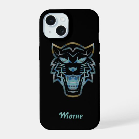 Gradient Blau-Tiger-Silhouette-Monogramm iPhone 15 Hülle (Rückseite)