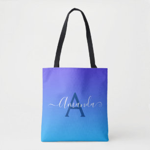 Gradient Blue elegante Monogram und Name Tasche