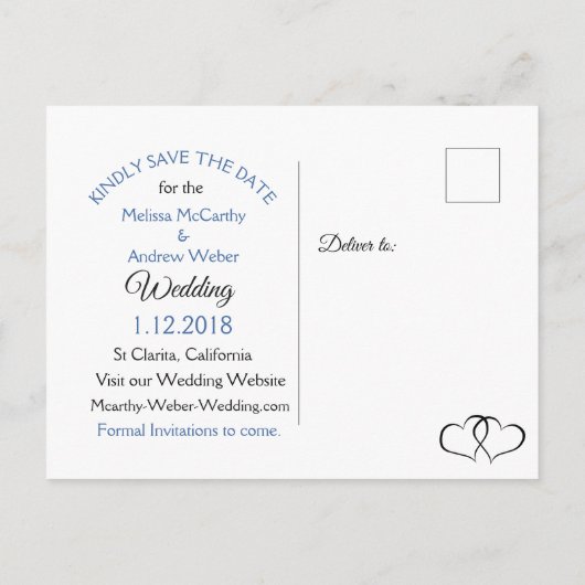 Gradient Blue Foto Save the Date Postkarte (Rückseite)