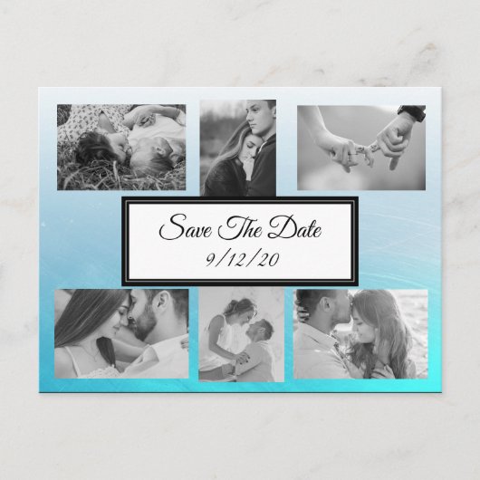 Gradient Blue Foto Save the Date Postkarte (Vorderseite)