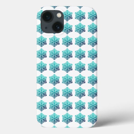 Gradient Blue Green, Navy Snowflakes Handy Case (Rückseite)