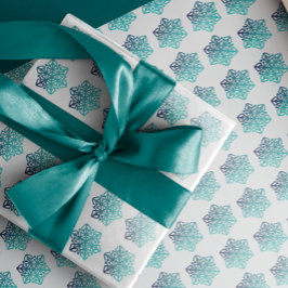 Gradient Blue Green,Navy Snowflakes Wrapping Paper Geschenkpapier