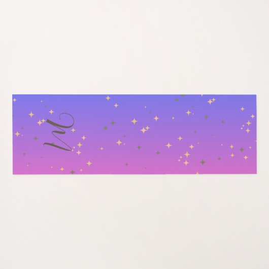 Gradient Blue Lila Monogram Gold Mandala Yogamatte (Rückseite (Horizontal))