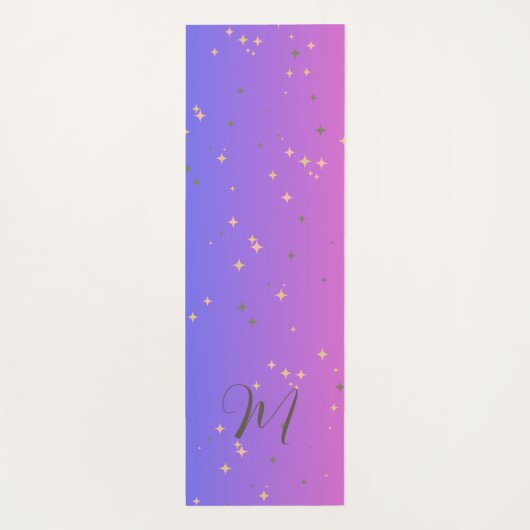 Gradient Blue Lila Monogram Gold Mandala Yogamatte (Rückseite)