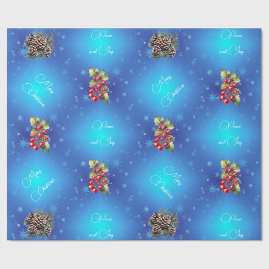 Gradient Blue mit Stars Peace and Joy Geschenkpapier (Flach)