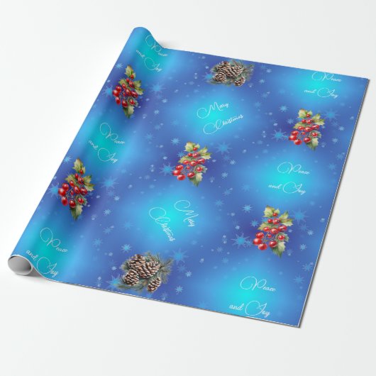 Gradient Blue mit Stars Peace and Joy Geschenkpapier (Ungerollt)