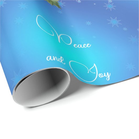 Gradient Blue mit Stars Peace and Joy Geschenkpapier (Rolleneckpunkt)