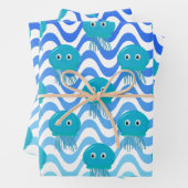Gradient Blue Waves und Quallenmuster Geschenkpapier Set (Beispiel)