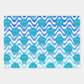 Gradient Blue Waves und Quallenmuster Geschenkpapier Set (Vorderseite)